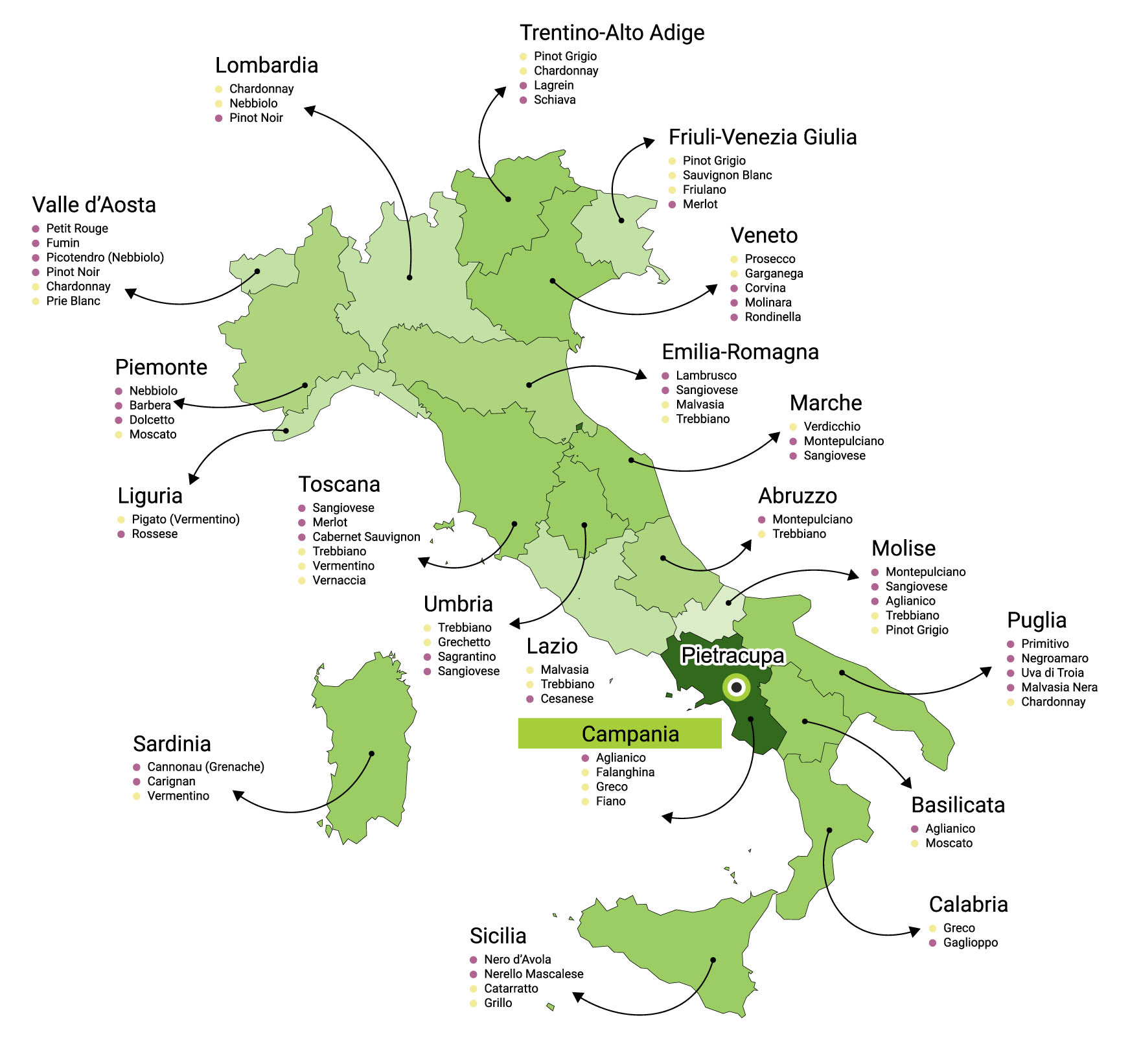 Mapa vinařství Pietracupa